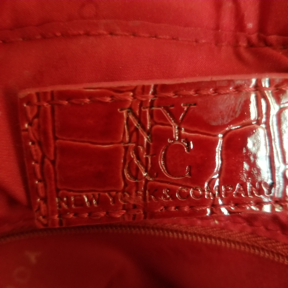3/$28 NYC Red Tote Bag Croc Faux Leather Design - Picture 8 of 16